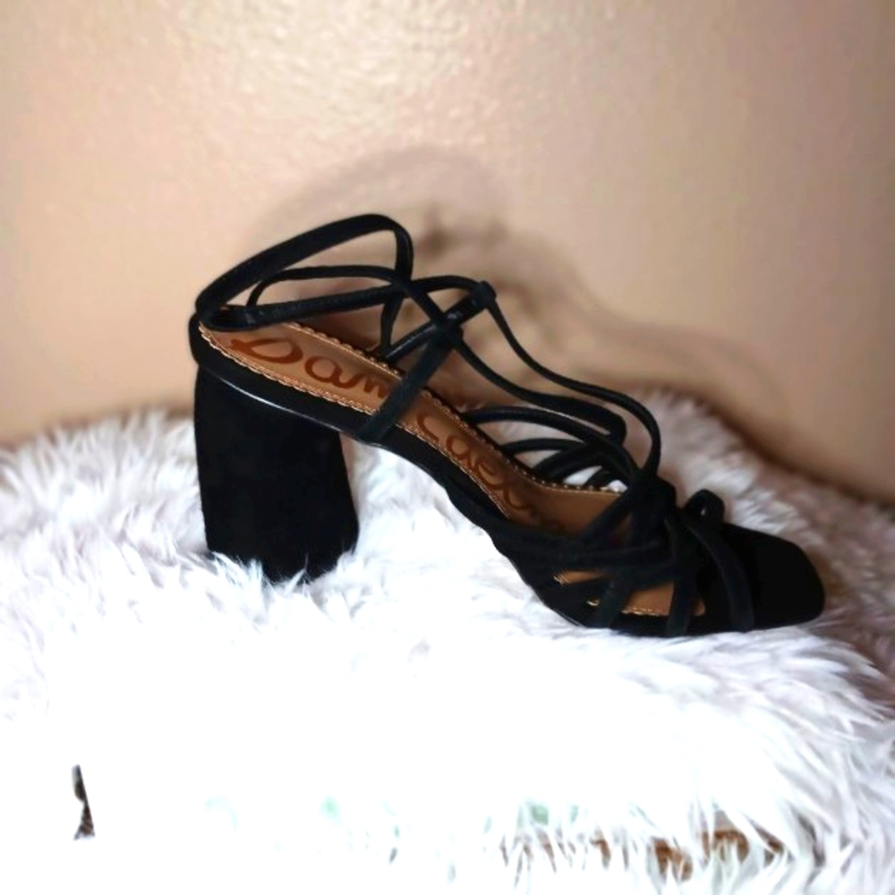EUC Sam Edelman Suede Strappy Pumps Sandles Shoes Size 7 Black